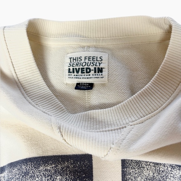 American Eagle Cream Sweatshirt with Navy 77 Print - Size Small - Picture 4 of 5